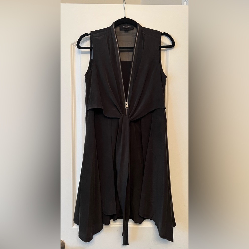 ALLSAINTS Jayda Zip Front Silk Dress